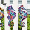 Decoración de Pared que Ahorra Espacio 3 Piezas Arte de Caballito de Mar de Madera Tema Playa Costera Animal Marino Colgante Decoración Artística de Criatura Marina para Patio Trasero
