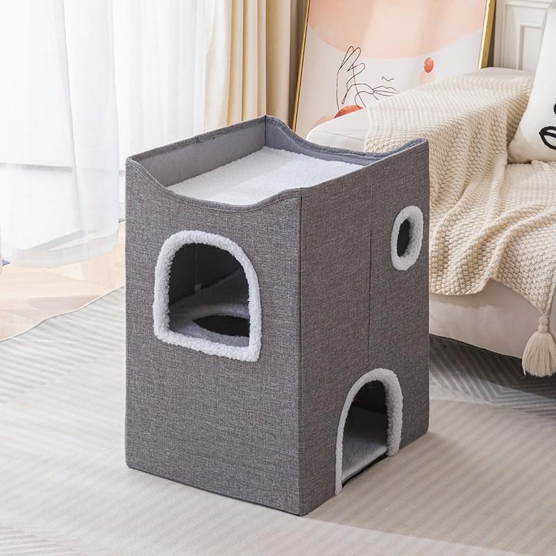 3-Tier Cat Bed House With Multiple Entrances Foldable Pet Nest Indoor Cats Winter Warm Large Size