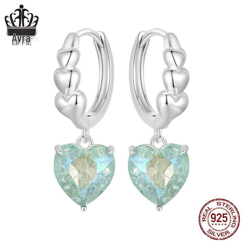 Avle Heart-Shaped Blue-Green Zircon Earrings In S925 Sterling Silver for Women