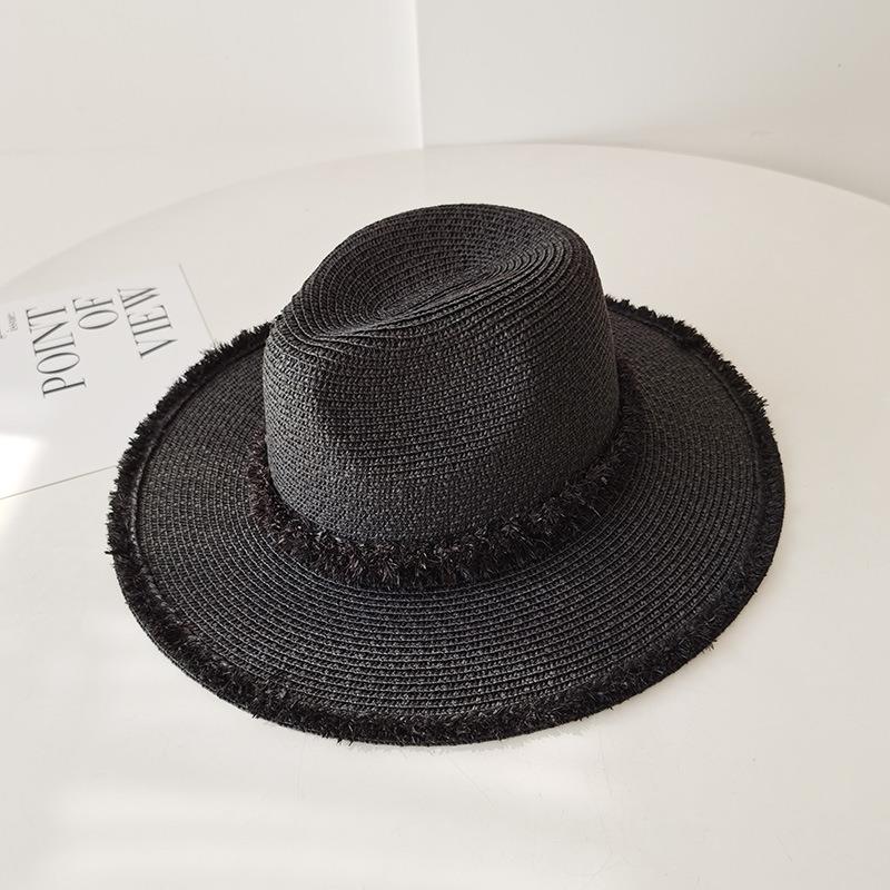 Cappello Panama da Donna per Vacanze al Sole in Spiaggia Cappello Parasole Fedora con Bordo in Rafia Cappello di Paglia