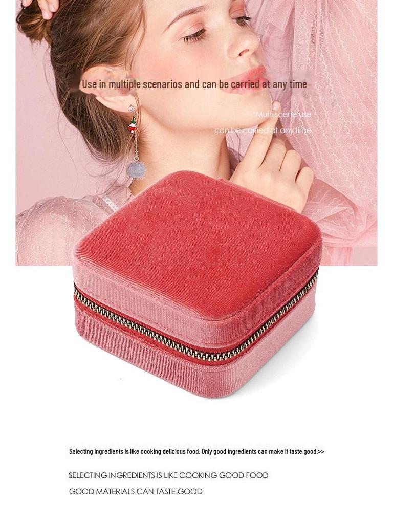 Korean Flannel Jewelry Storage Box with Mirror - Travel-Friendly Organizer for Earrings and Rings