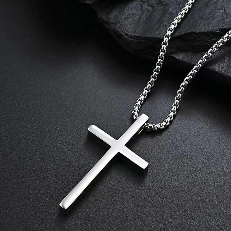 Hip Hop Trend Kreuzanhänger Halskette für Männer Einfach Punk Silberfarbe Titanstahl Kette Vielseitig Street Schmuck Zubehör