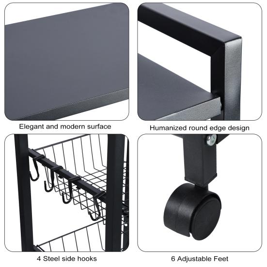 Gemüsekorb Aufbewahrungsregal, 4-stöckiger stapelbarer Aufbewahrungskorb mit 360-Grad-Rädern, Küchenbäckerregal, Gewürzregal Mikrowellen-Organizer Arbeitsstation