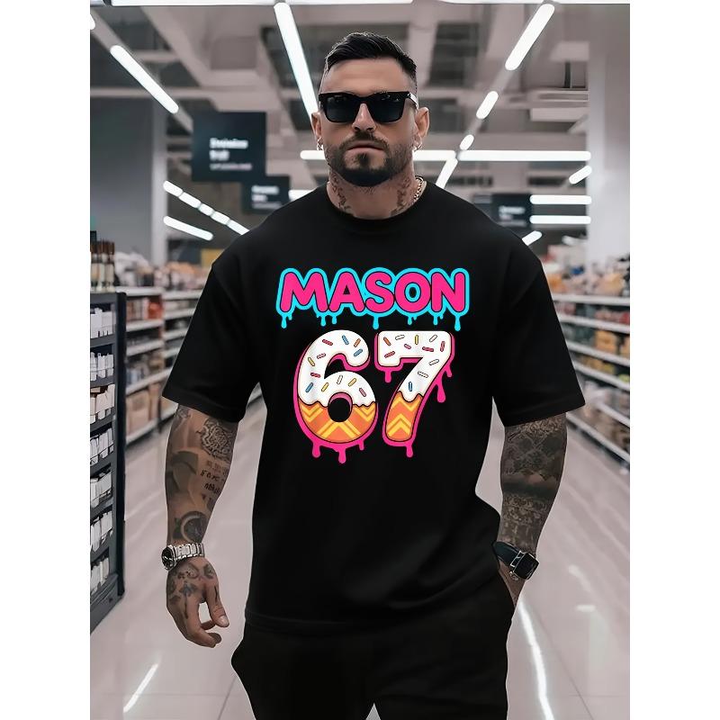 

Men s 67 Ice Cream Drip T-Shirt- Casual Street Style Short Sleeve Round Neck T-Shirt with Design, Machine Washable 4XL