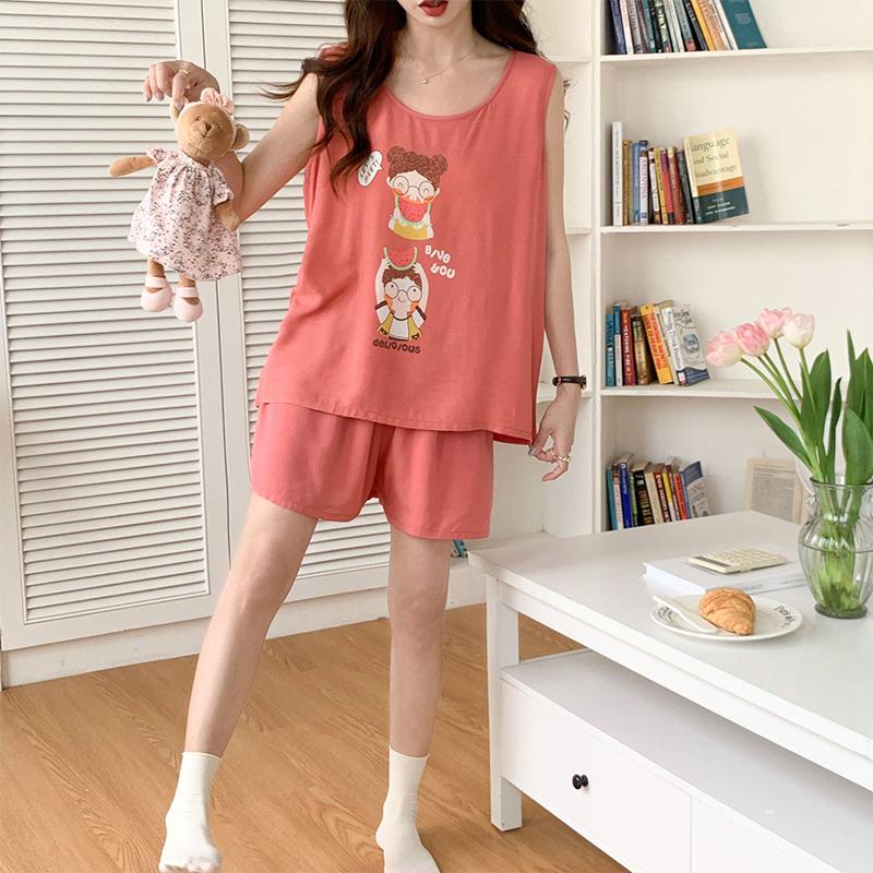 Cotton Silk Tank Shorts Suit Home Clothes Korean Style Ladies Thin Pajamas Set