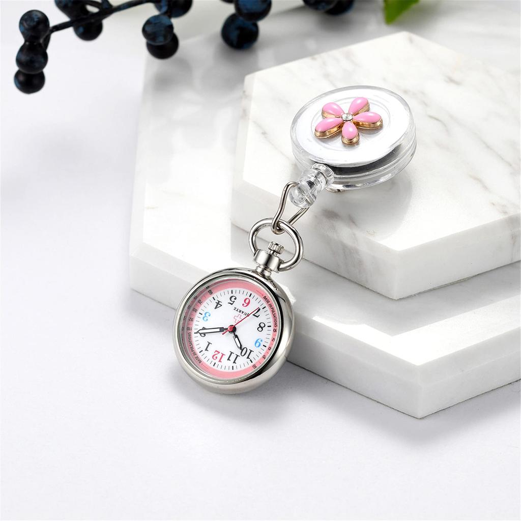 Ceas de asistentă Lancardo, Ceas de buzunar pentru asistente, Ceas de buzunar cu clips, Unisex, Cifre ușor de citit, Decorațiune drăguță cu petale de flori, Disponibil în 3