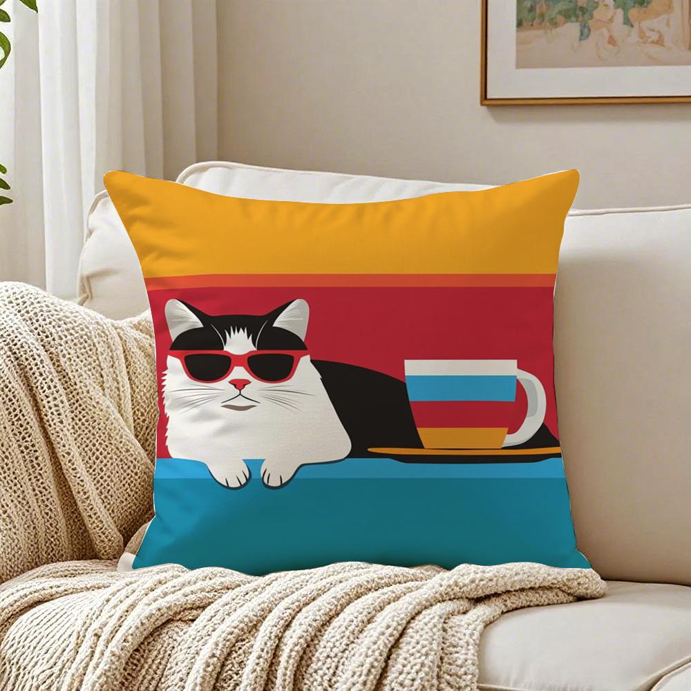Bop Style Coffee Cats Pillow Case Double-Sided Plush Sofa Cushion Covers Organic Breathable Invisible Zipper