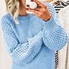 Women's Long-Sleeve Round Neck Cable Knit Pullover Sweater – European & American Fashion
