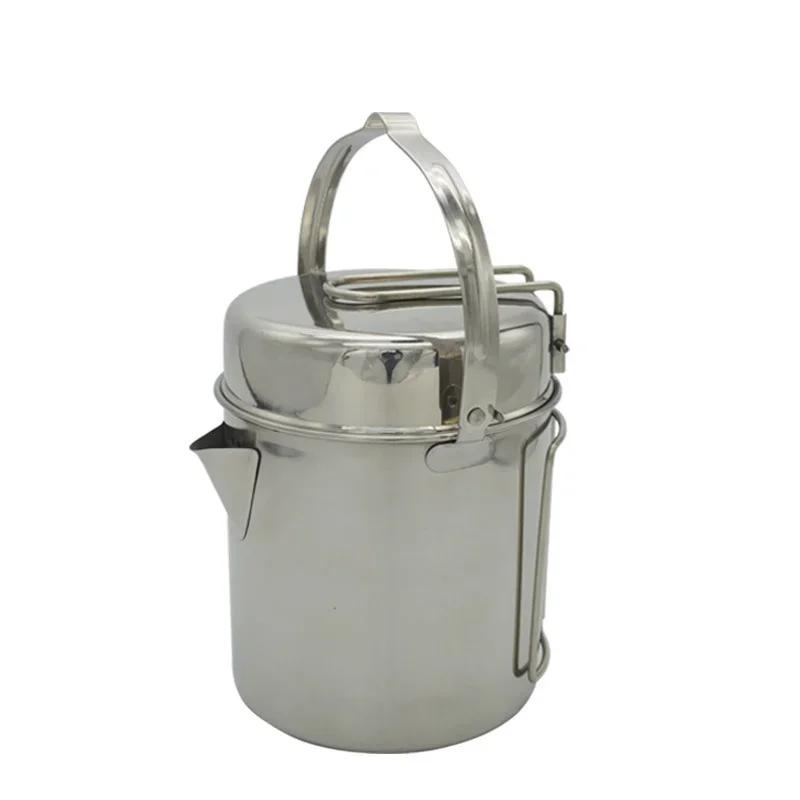 Draagbare Buiten Kampeer Kookgerei 1L Roestvrijstalen Kookketel Kampeerpan Set Backpacking Pan Picknick