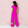 Polka Dot Wide Leg Jumpsuit Sexy Slim Waist Short Sleeve Dolman Neck Solid Color Trousers