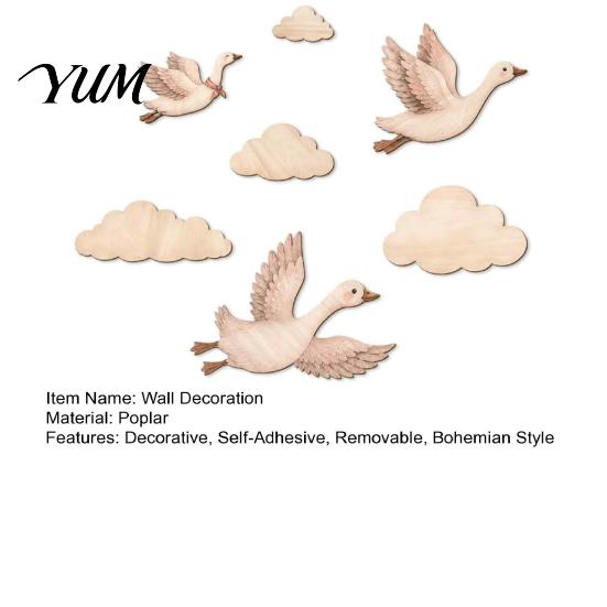 DIY Wall Stickers for Baby Room 7Pcs/Set Wooden Flying Goose and Cloud Art Decor Nursery, Self-Adhesive Bohemian Rustic Wood Bedroom Decoration