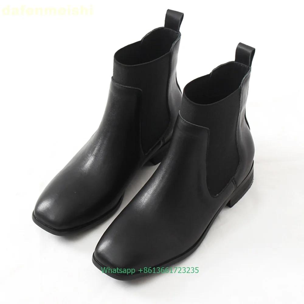 Fashion Women Genuine Leather Chelsea Ankle Boots Stretch Fabric Slip On Fashion Office & Career Boots 2025 Winter Flats Heels Boots