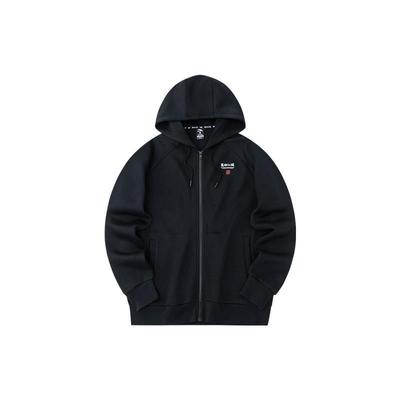 Anta Life Series Chinese Character Print Hooded Cardigan Long Sleeve Sweatshirt Unisex Tops Black 952238710-1