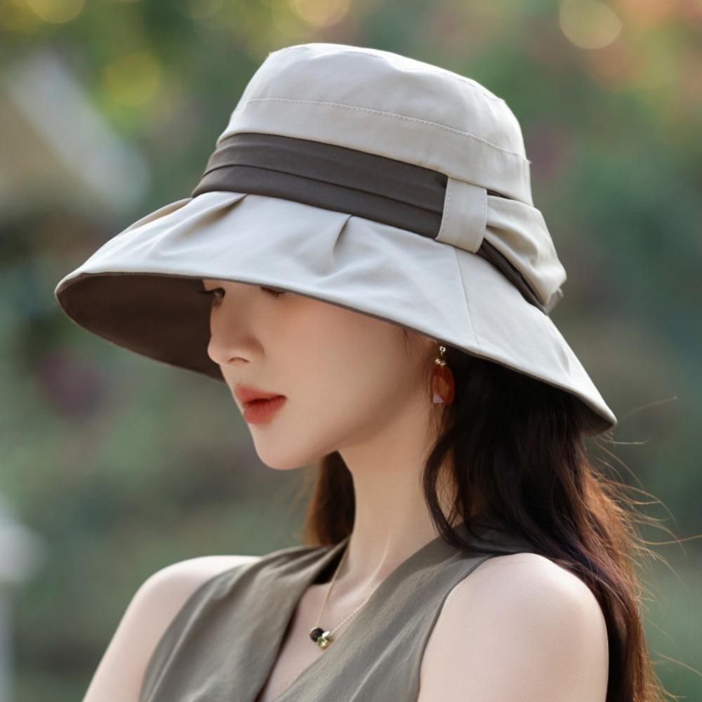 Japanese-Style Solid Color Ladies Sun Hat Sun Protection Thin Style Bucket Hat Dome Fisherman Hat Beach Outing бежевый