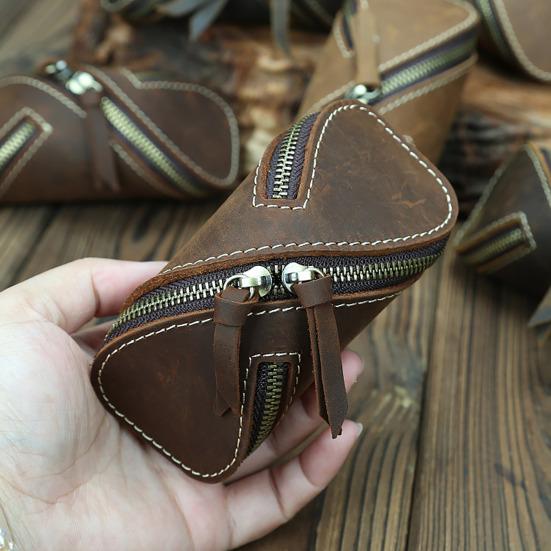 Retro Key Pouch Faux Leather Key Bag Mini Wallet Zipper Closure Belt Key Pouch for Home Bicycle Car Keys Men Women