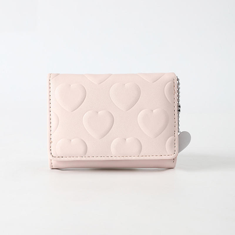 Women Cute Heart Embossed Slim Leather Wallet Small Trifold Wallet Cash Pocket Card Holder with ID Window