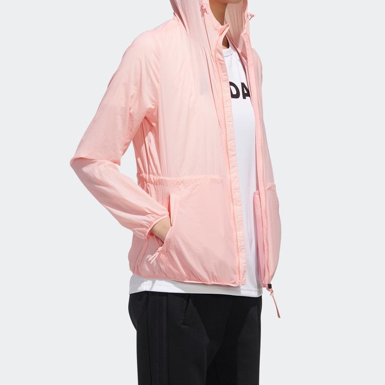 Adidas Windbreaker With Hood And Zipper Women Jacket Pink FT2886