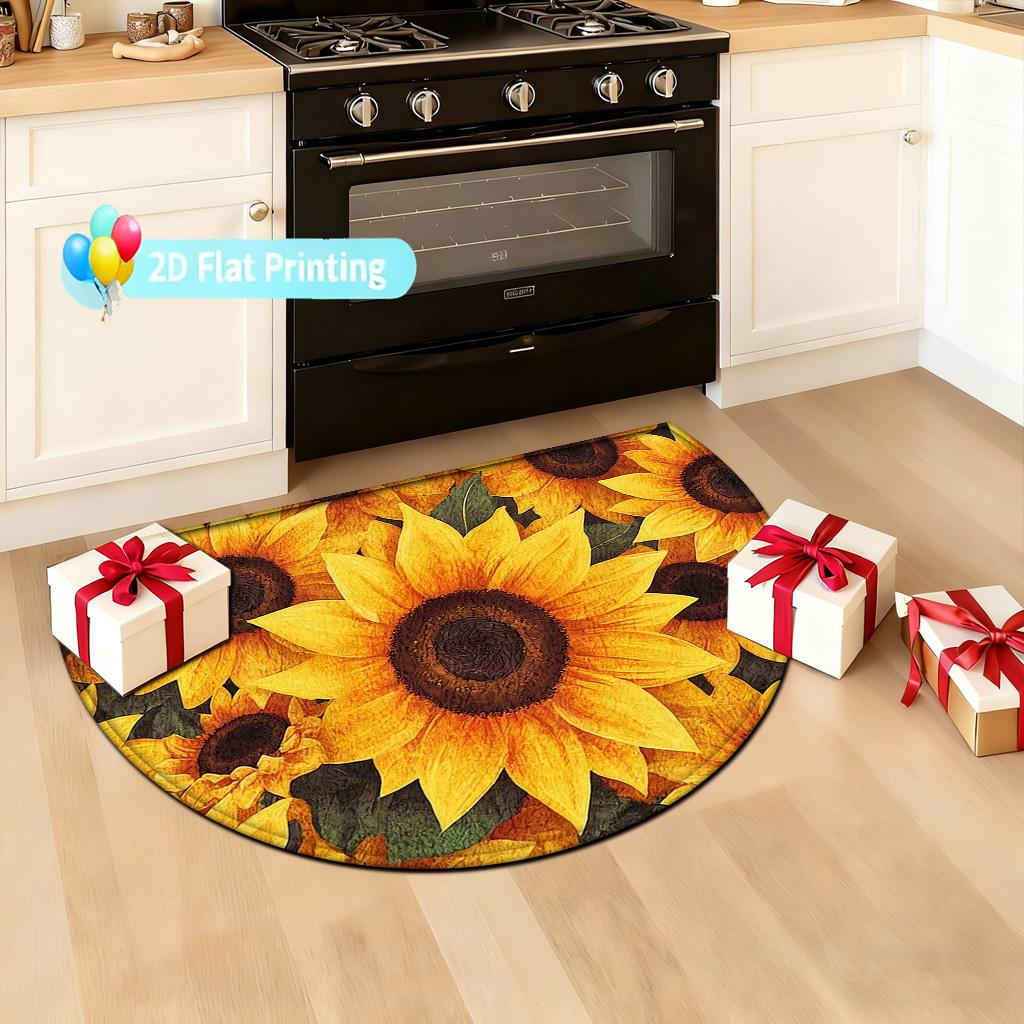 1Pcs Summer Sunflower Semi Circle Welcome Doormat Non-Slip for Outdoor Patio Porch Kitchen Bathroom Entryway Floor Mat