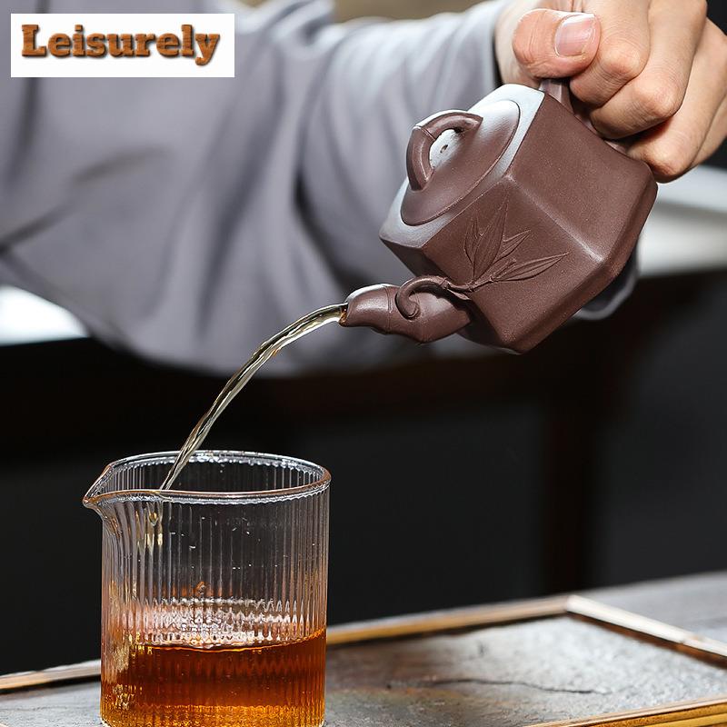 170ml Creative Yixing Purple Clay Teapot Handmade Hexagonal Bamboo Joint Pot Raw Ore Purple Mud Kettle With Infuser Zisha Teaset