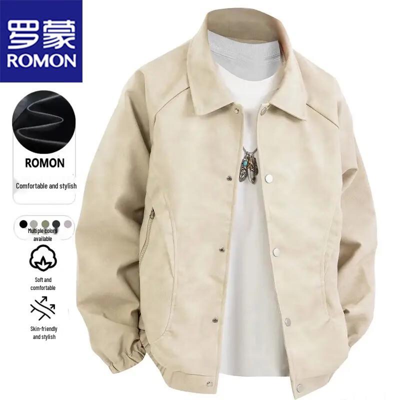 

ROMON Men s Casual Faux Leather Lapel Jacket XL