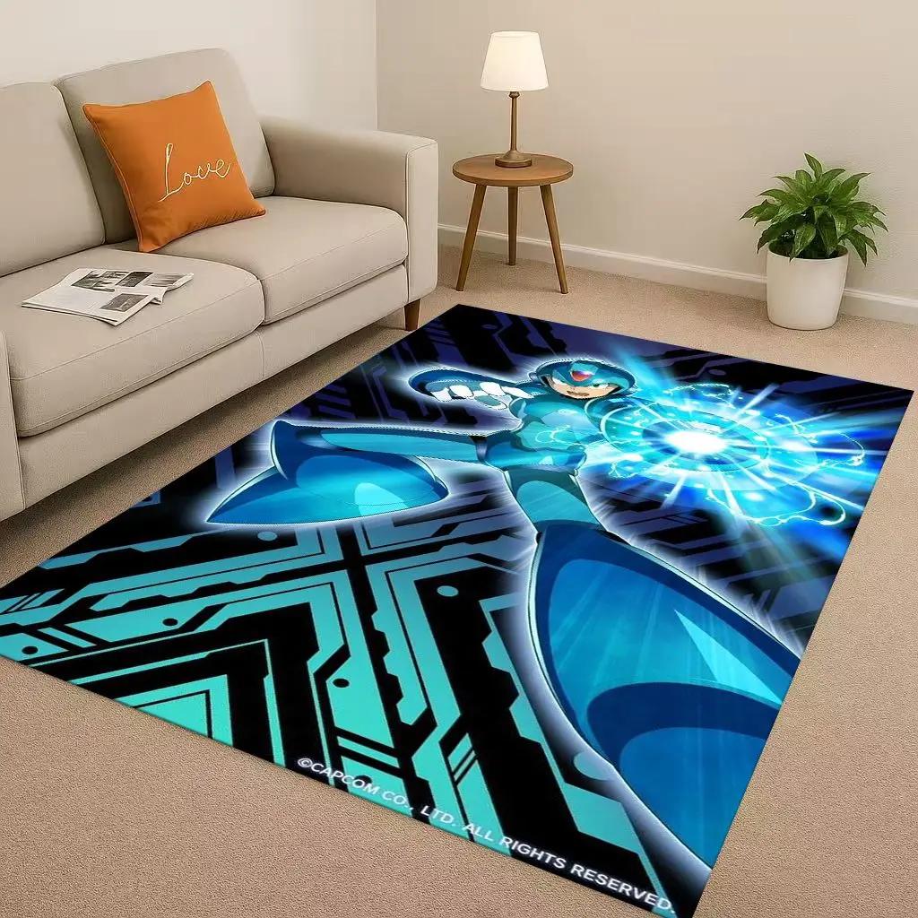 3D Retro Game Rockman Mega Man Living Room Non Slip Area Rug Soft Carpet for Bedroom Playroom Sofa,Easy Clean Home Decor Doormat