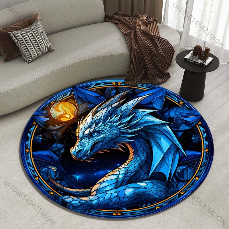 Multiple Sizes Blue Dragon, Starry Background Print Round Carpet Living Room Bedroom Table Chair Sofa Decorative Carpet