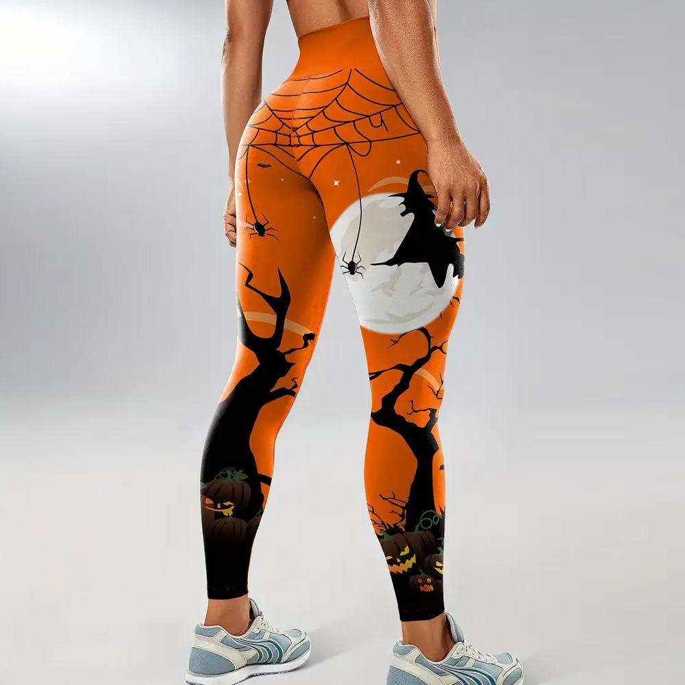 New Yellow Bat Halloween Print Yoga Pants Pumpkin High-Waisted Women's High-Stretch Leggings