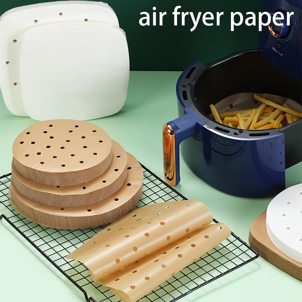 Packung mit 100 Heißluftfritteusenpapier 230°C Hitzebeständig Lebensmittel Backen Ölabsorbierende Matte Ölpapier Pad Zubehör für Heimküche