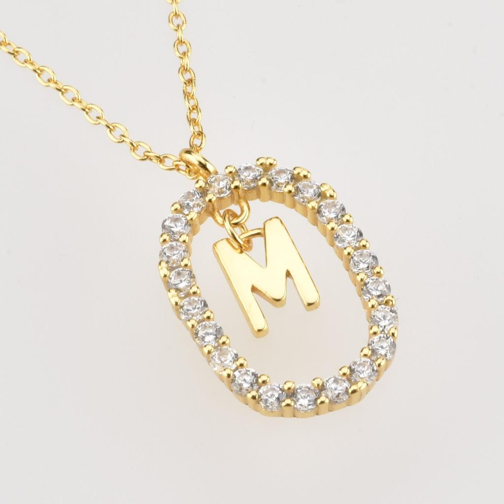 925 Sterling Silver Gold 26 Letters A -Z Alphabet Initial Long Chain Necklace Ovals Luxury Jewelry Crystal Cz Choker