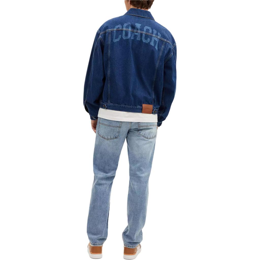 Coach Denim Jacket With Letter Print And Long Sleeves Men Jackets Blue CO801-COK