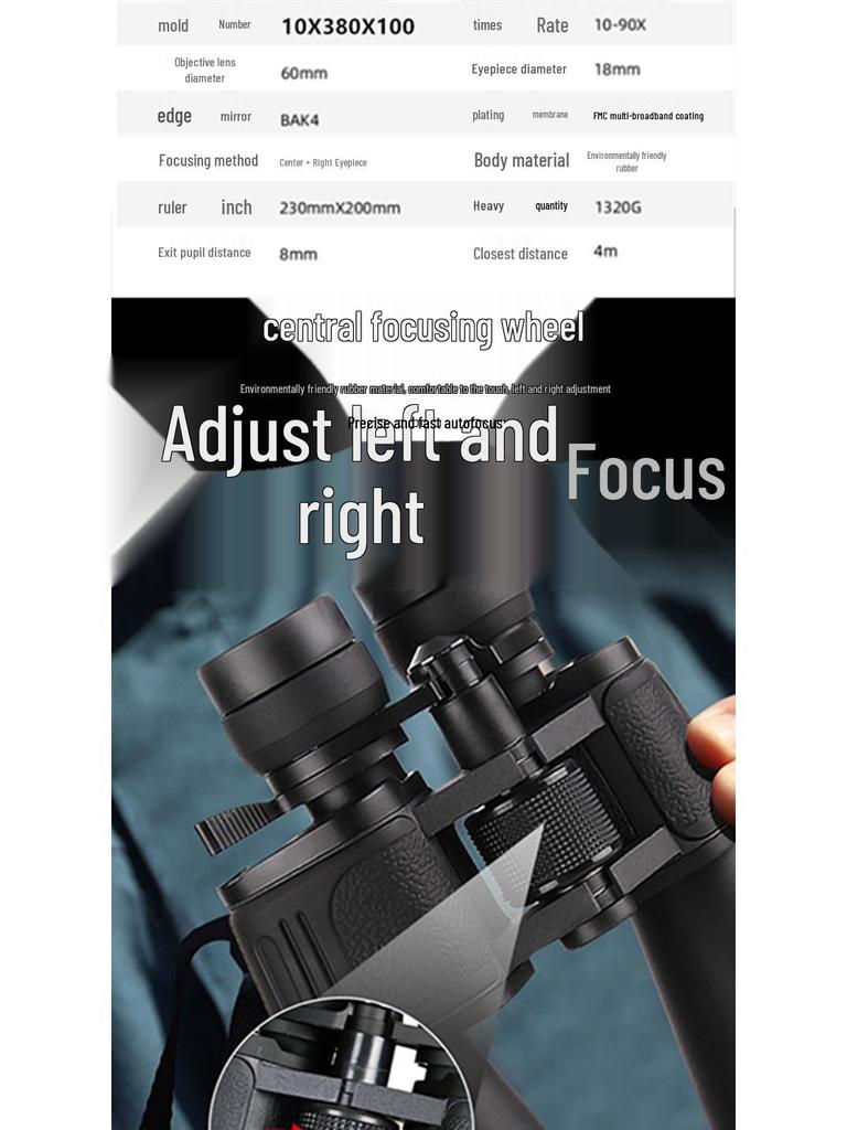 HD 10-30x60 Zoom Binoculars with Large Objective Lens for High Magnification Outdoor Viewing