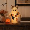 Farmhouse Style Fall Accents Lighted Vintage Patchwork Ghost LED Light Ghost with Pumpkin Lantern Halloween Decor Nostalgic Decor Ghosts Lamp,