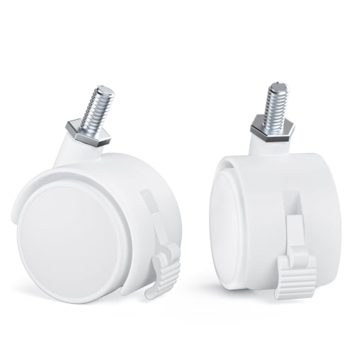 DEWEL Screw-in Casters, m8/m6, with Stoppers, 50mm Diameter, Replacement, Screw-in Type, 360-Degree Rotation, Quiet, Set of 4 (2 without Stoppers, 2 w