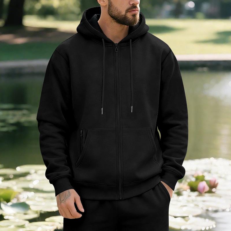 Men's Plus Velvet Solid Color Casual Sports Hoodie for Fall/Winter