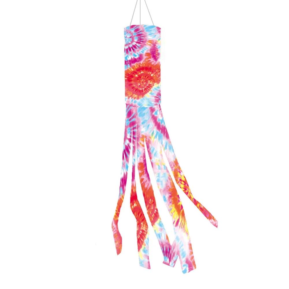 Tie-Dye Rainbow Windsock Flag Outdoor Decorative Flag With Metal Swivel Clip Wind Tube Flag Home Aviation Wind Sock Kite 100cm
