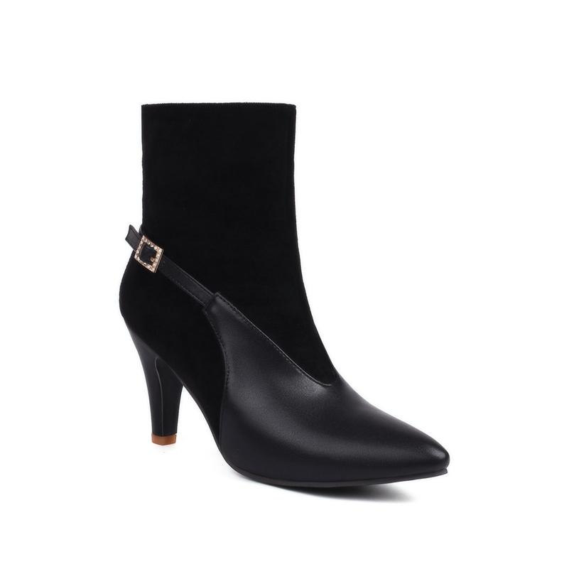 FOREADA Damen Stiefeletten Spitz Blockabsatz Schnalle Reißverschluss Kurze Stiefel Damen Mode Schuhe Herbst Winter Khaki Rot 46