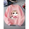 European sizes Crewneck Sweatshirt for Kids Featuring an Adorable Cat with a Pink Bow.Perfect for Sports And Casual Outings. Soft And Comfy