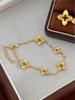 TikTok-Style Four-Leaf Clover Diamond Bracelet: Women's Luxurious Gold-Tone Titanium Steel Jewelry