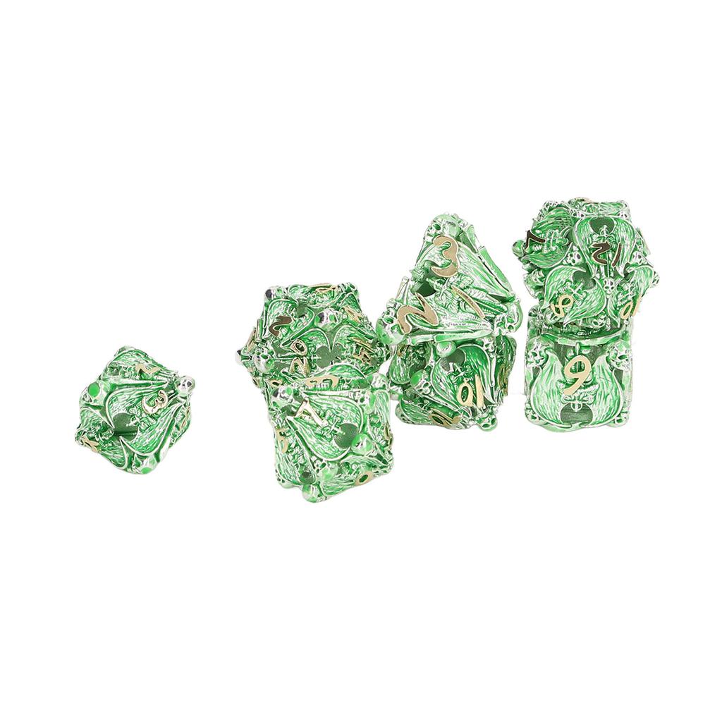 7pcs Hollow Polyhedral Dice Set Holiday Party Skull Pattern Copper Dice Props for Board Card Game
