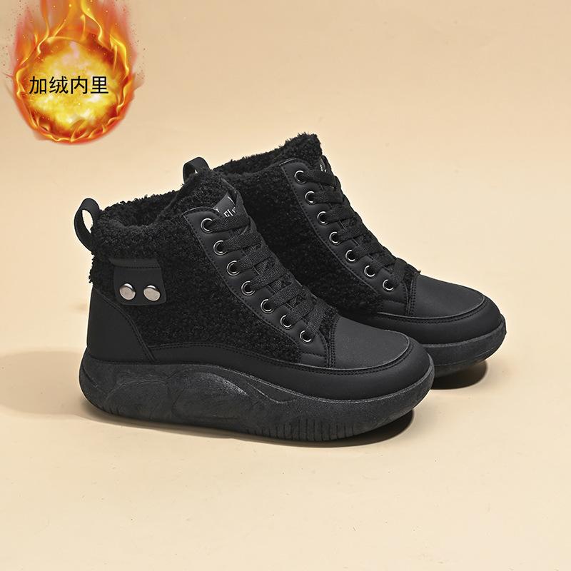 velvet high-top little white shoes for women's 2025 winter new student ins Korean version of warm casual height-increasing cotton shoes Q251