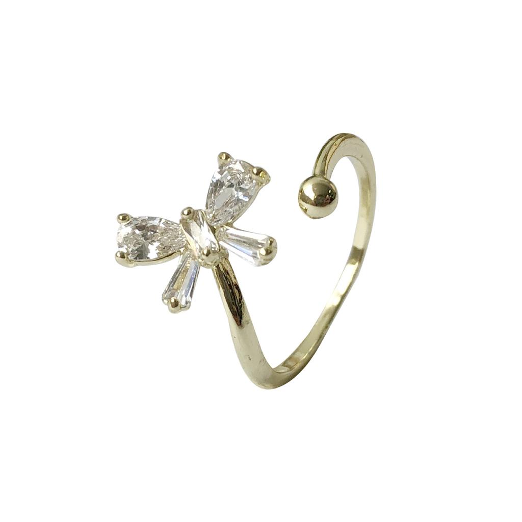 Super Flash Butterfly Open Ring Zircon Adjustable Light Luxury Advanced Sense Index Finger Ring Female