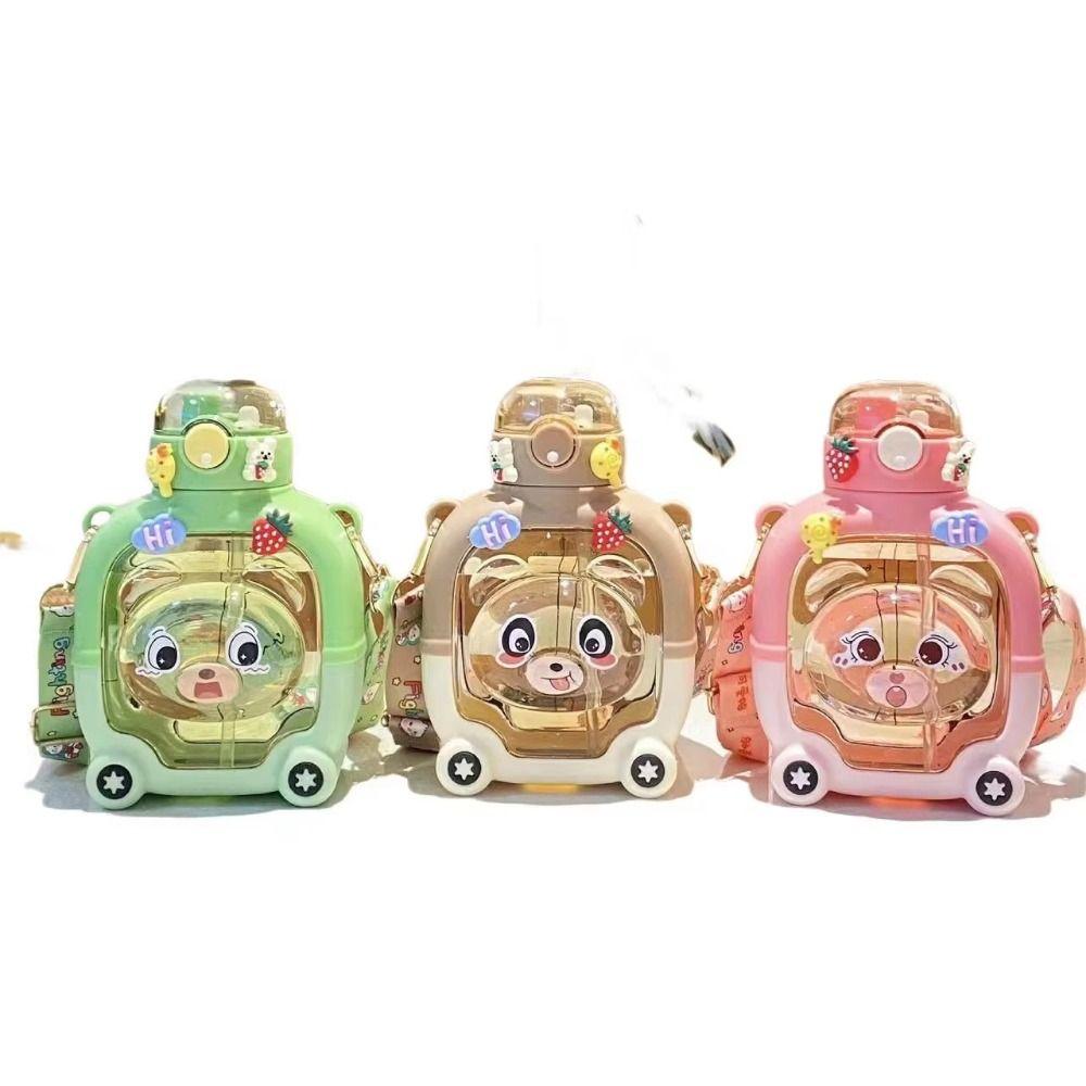 Leakproof Kids Water Sippy Cup With Straw Bear Plastic Cup Bottle Portable Drink Bottle Home