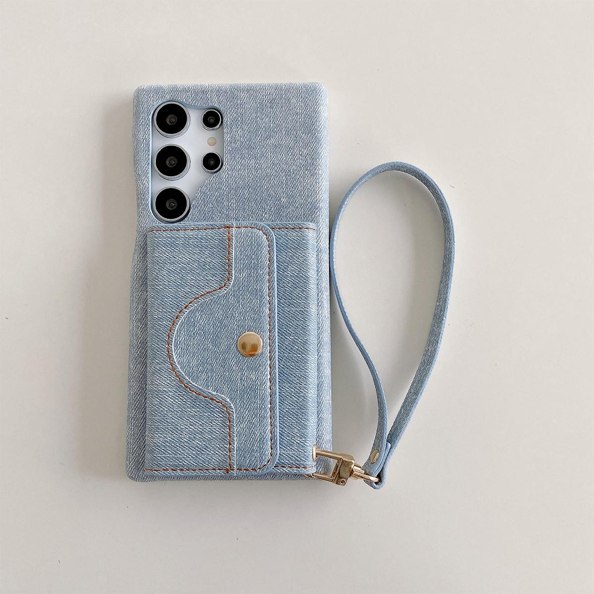 

Роскошный кожаный чехол для Samsung Galaxy S24 S23 S22 S21 S20 Plus Note 20 Ultra Denim Pattern Lanyard Mirror Wallet Cover Note 20 светло-синий