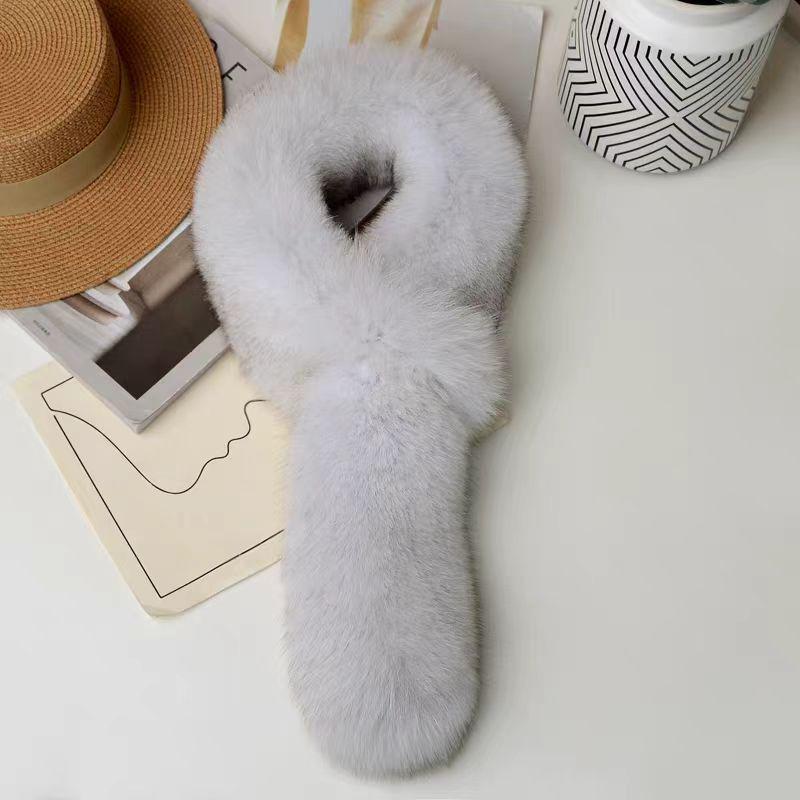 Korean Style Double-Sided Fox Fur Scarf: Women's Plush, Warm, Versatile Winter Snood