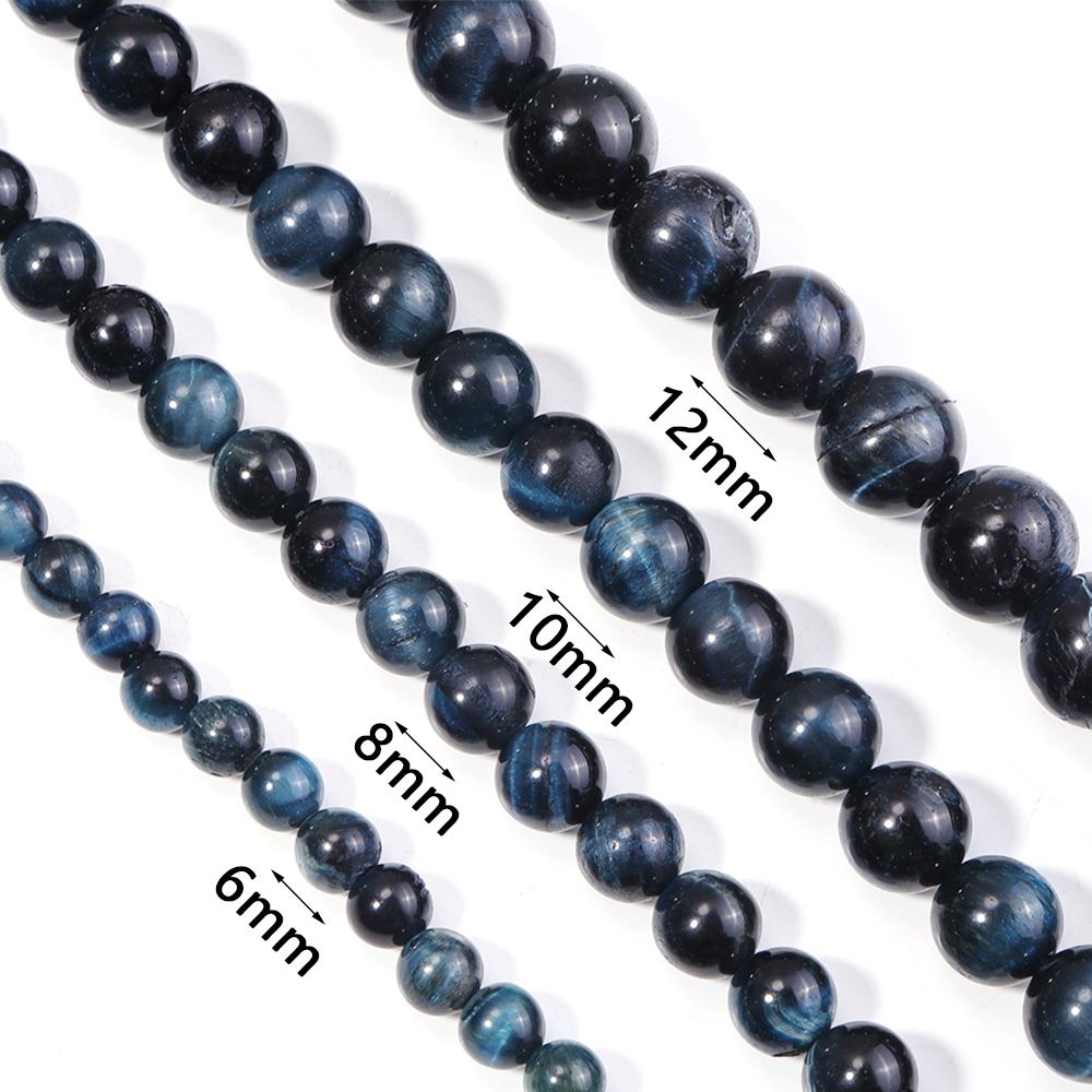 Natural Stone Deep Blue Tiger Eye Beads 6 8 10 12mm Round Loose Spacer Bead For Jewelry Making DIY Bracelet Necklace Accessories