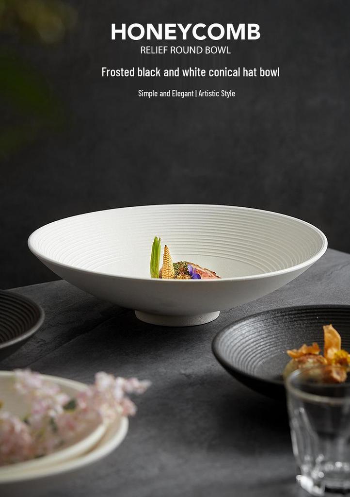 High-End Ceramic Conical Hat Bowl - Luxury Salad, Soup, Ramen Plate for Home & Restaurant