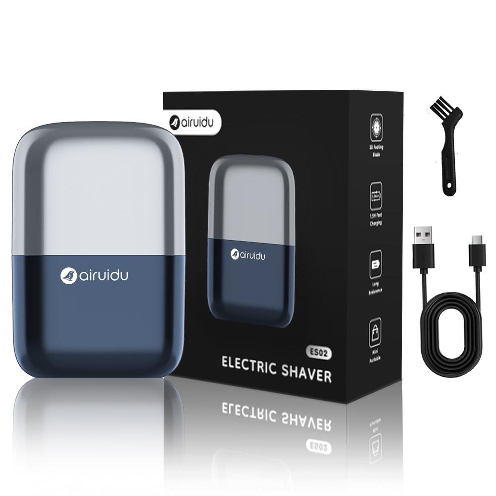 

ES02 Мужская перезаряжаемая бритва с 3D плавающими лезвиями IPX7 Моющаяся Готовая к путешествиям Быстрая зарядка Type-C для гладкого бритья синий