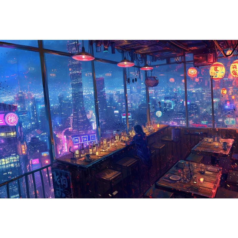 1pc frameless Cyberpunk Night City Landscape Poster Future Neon Lights Bar Design Canvas Wall Art for Living Room Home Decor
