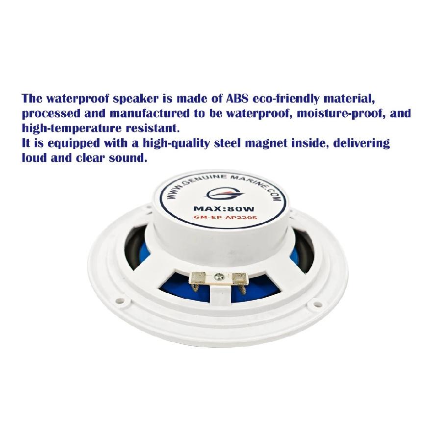 Genuine Marine 5.25" 80W IP66 Waterproof Marine Speakers White ABS Plastic High-Quality Sound for Motorcycle Boat Thalassa