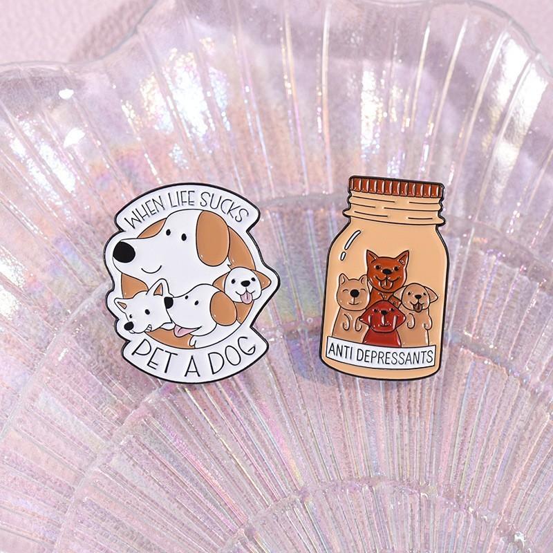 Dog Animal Whimsical Brooch Collection Colorful Engaging Lettered Cartoon Accessories